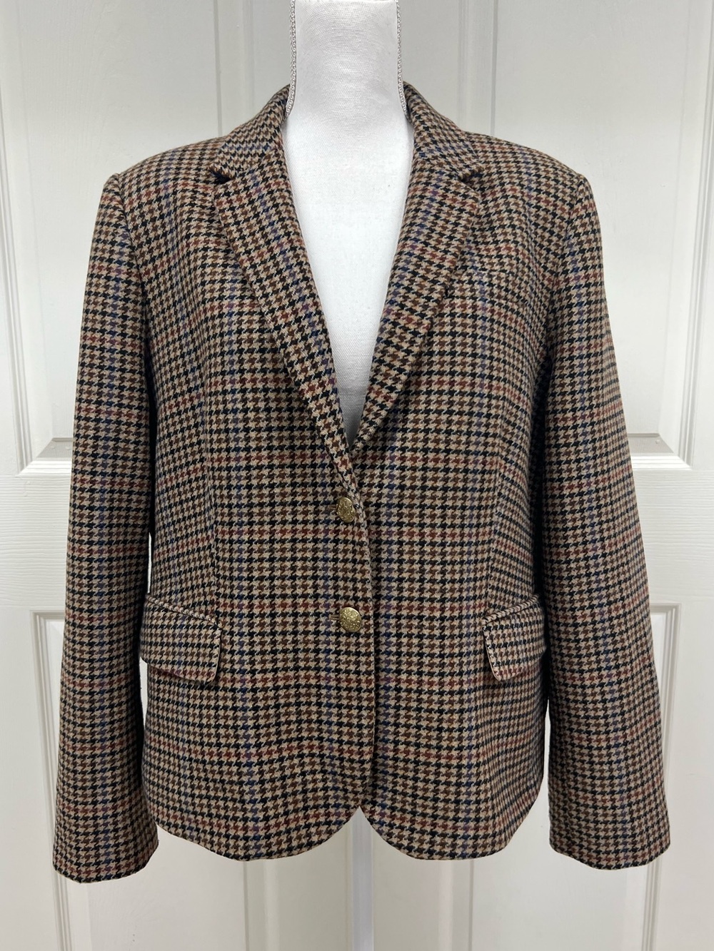 J.Crew Womens Houndstooth Blazer Jacket - Brown Plaid Size 20